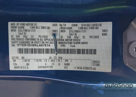 2019 Ford Ranger Xl from USA, damaged, VIN 1FTER1EH0KLA67814